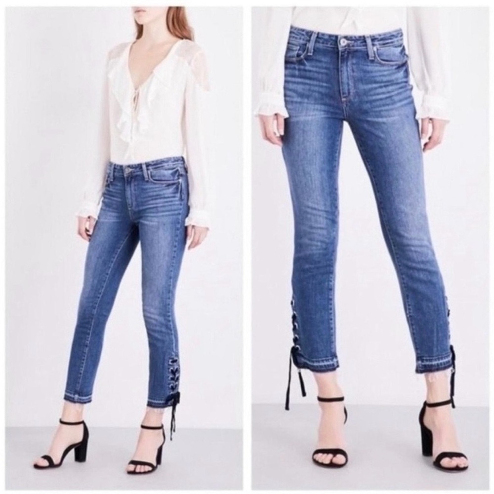 PAIGE Jacqueline Straight Ankle Lace-Up Mid Rise Jeans Size 25